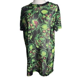 Dolls Kill Sheer Mesh Zombie Skull Top Oversized Goth Halloween graphic tee